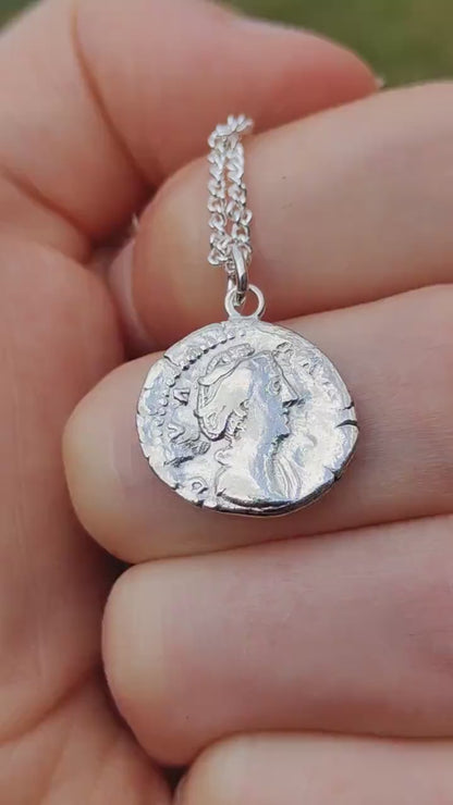 Faustina I Silver Denarius pendant and chain, ancient necklace