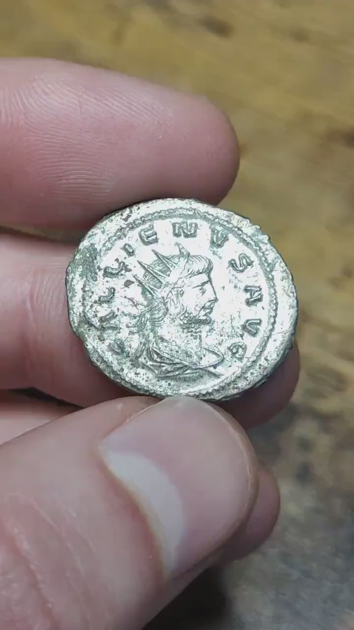 Emperor Gallienus Roman coin, 3rd century ancient Antoninianus, Saturn reverse