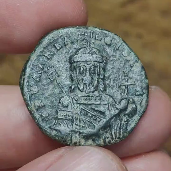 Constantine VII and Romanus I Byzantine coin, Authentic Roman follis 920-944AD