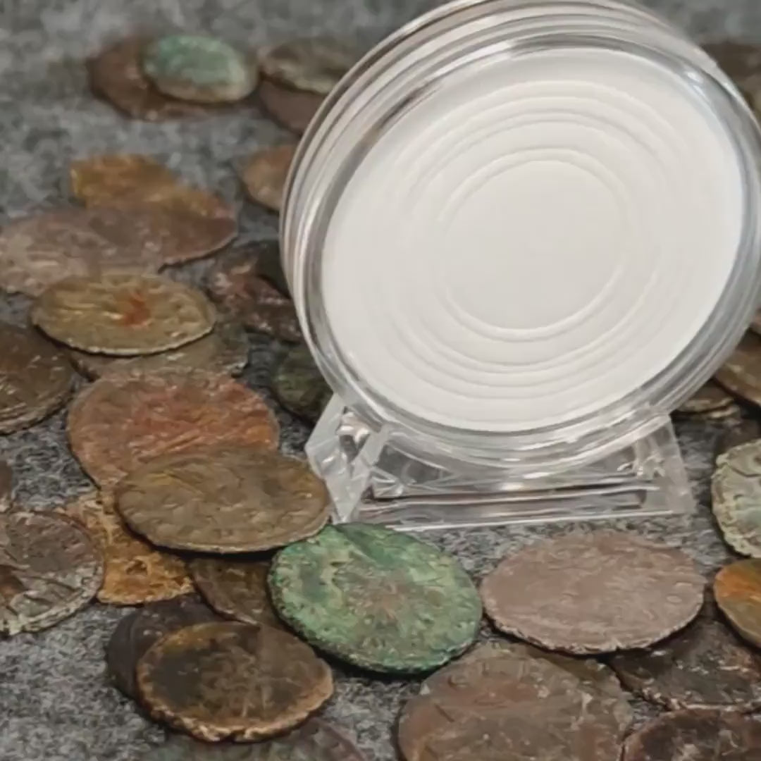 Ancient Roman coins partially cleaned , uncleaned 4th century Nummus