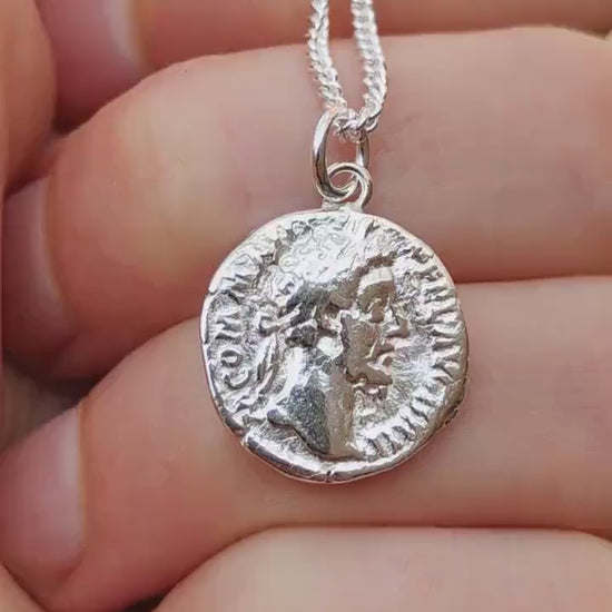 Commodus Silver Denarius pendant and chain, ancient necklace