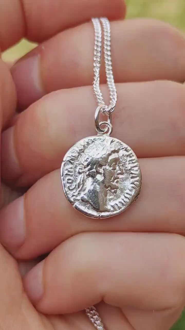 Commodus Silver Denarius pendant and chain, ancient necklace