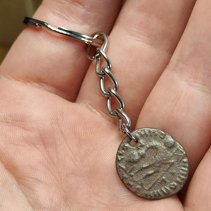 Roman coin key chain, ancient coin keyring, fob for keys - 1600 years old - VPUKcoins
