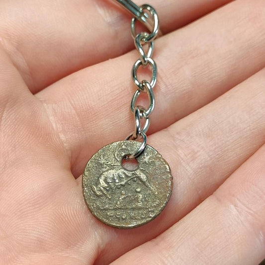 Roman coin key chain, ancient coin keyring, fob for keys - VPUKcoins