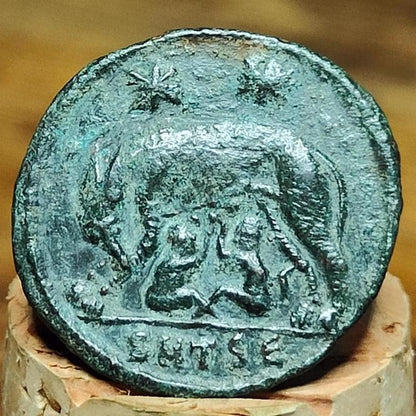 Roman commemorative coin with She Wolf reverse, ancient Nummus - VPUKcoins