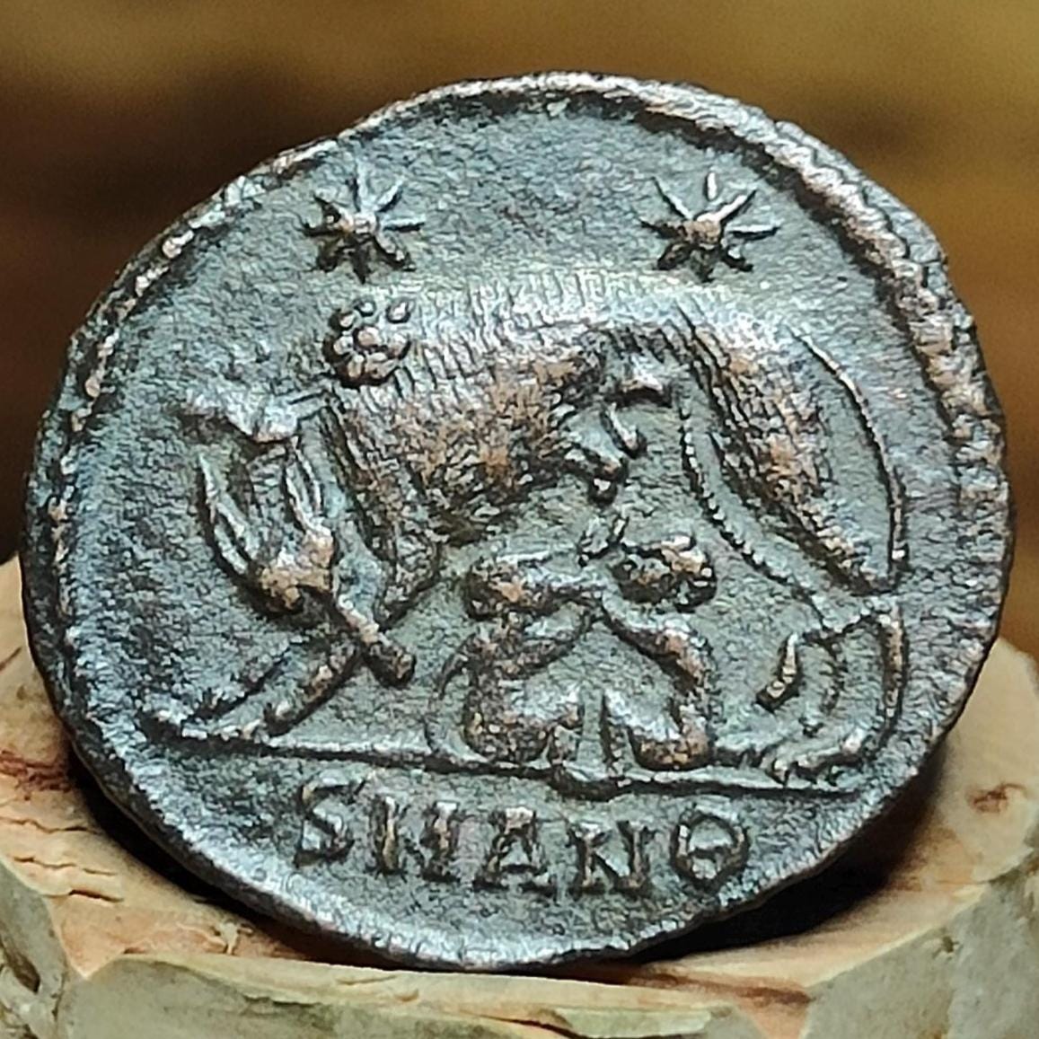 Roman commemorative coin with She Wolf reverse, ancient Nummus - VPUKcoins