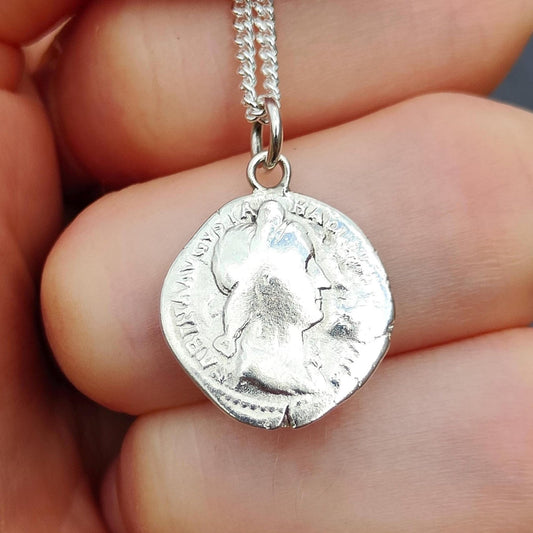 Sabina Silver Denarius pendant and chain, ancient necklace - VPUKcoins
