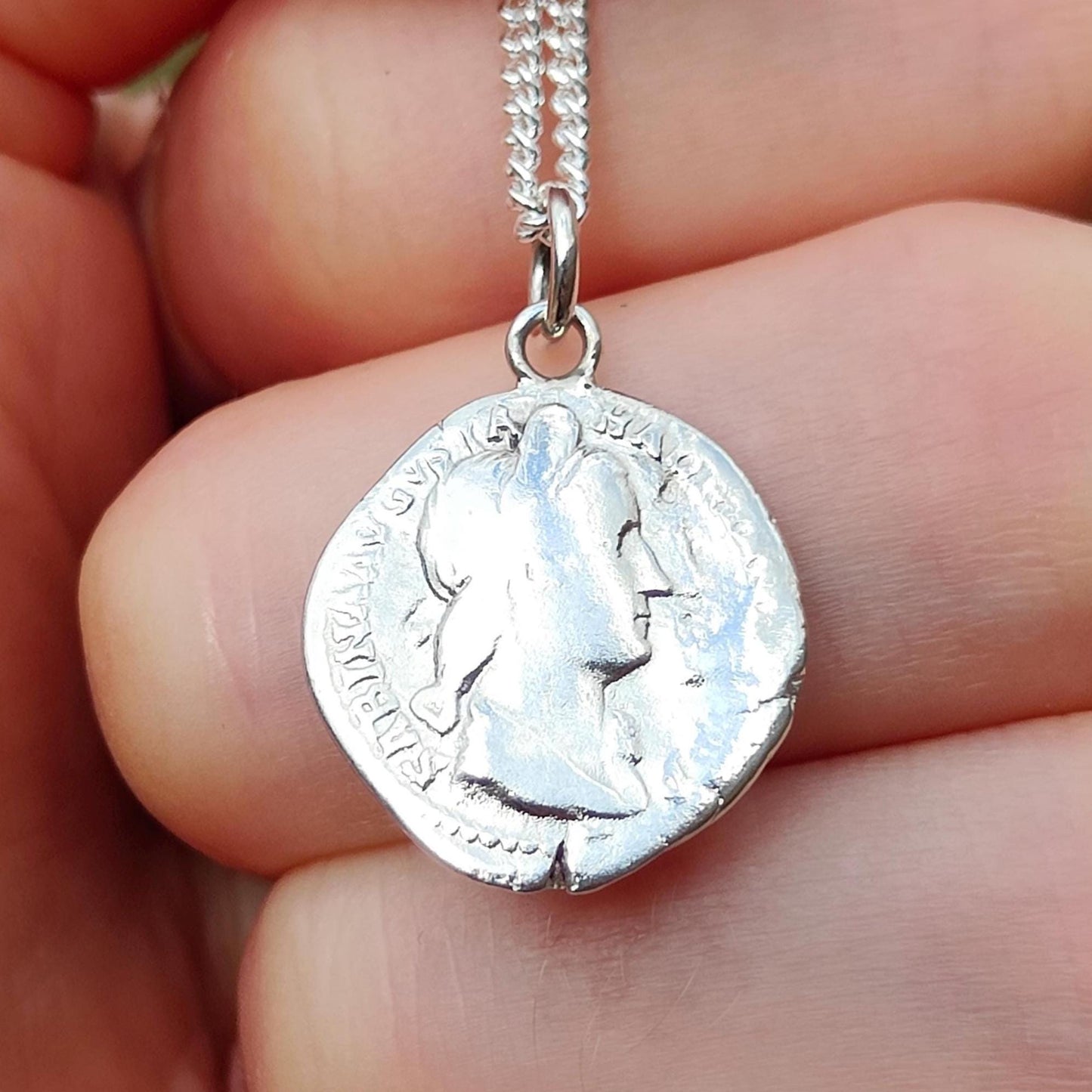 Sabina Silver Denarius pendant and chain, ancient necklace - VPUKcoins