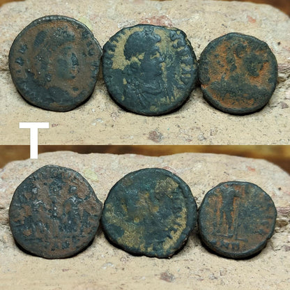 Set of 3 Roman coins, 4th century uncleaned ancient nummus - VPUKcoins