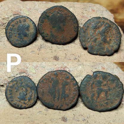 Set of 3 Roman coins, 4th century uncleaned ancient nummus - VPUKcoins