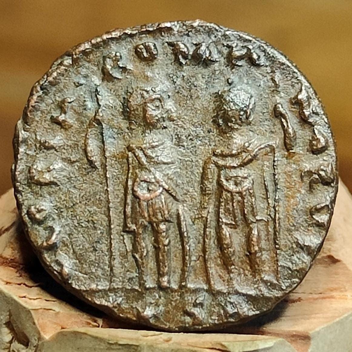 Theodosius II Roman coin with two emperors reverse, ancient nummus AE4 - VPUKcoins