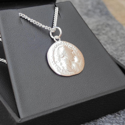 Trajan Silver Denarius pendant and chain, ancient necklace - VPUKcoins