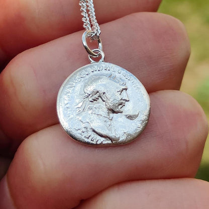 Trajan Silver Denarius pendant and chain, ancient necklace - VPUKcoins