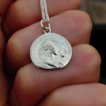 Trajan Silver Denarius pendant and chain, ancient necklace - VPUKcoins