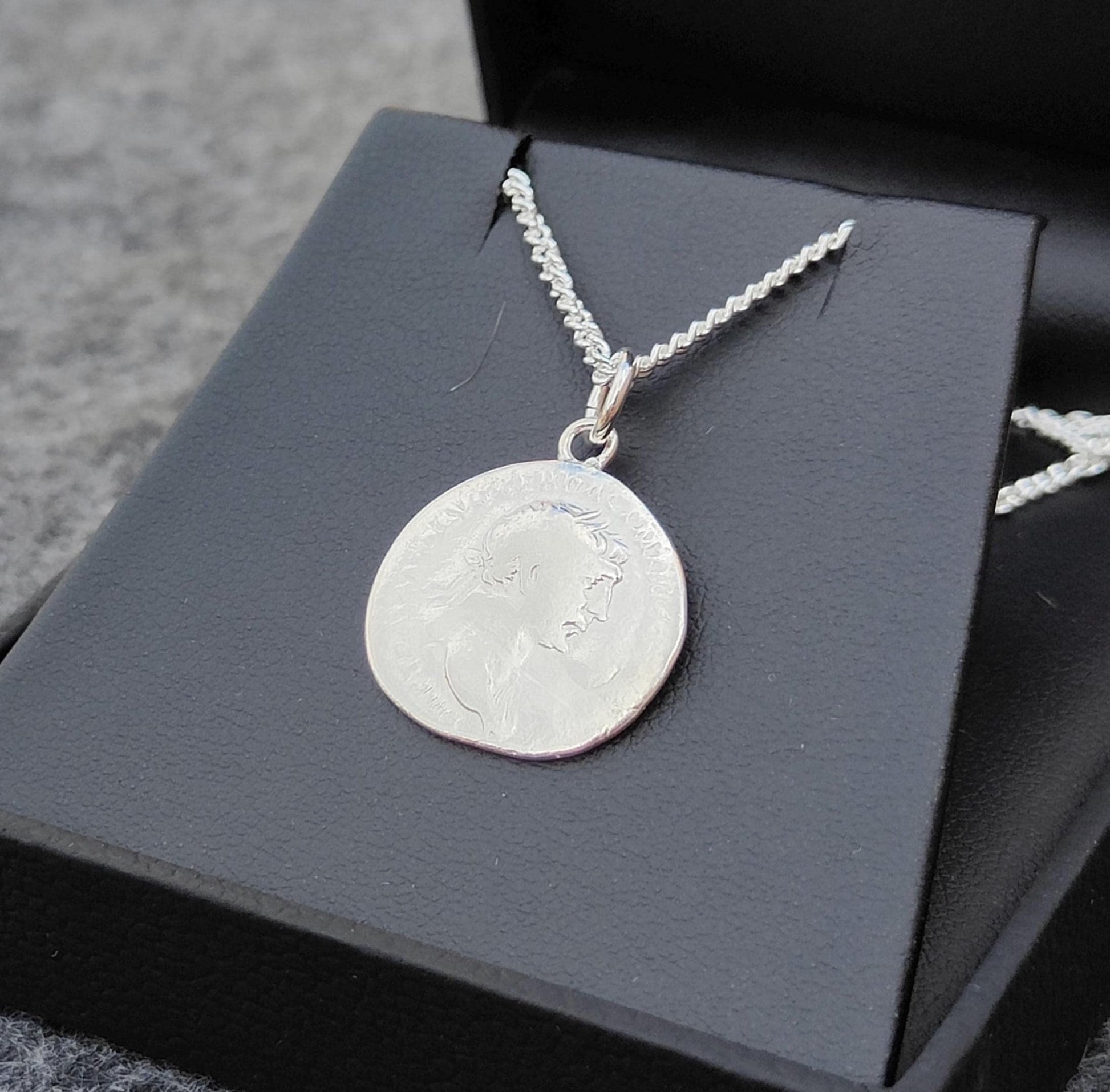 Trajan Silver Denarius pendant and chain, ancient necklace - VPUKcoins
