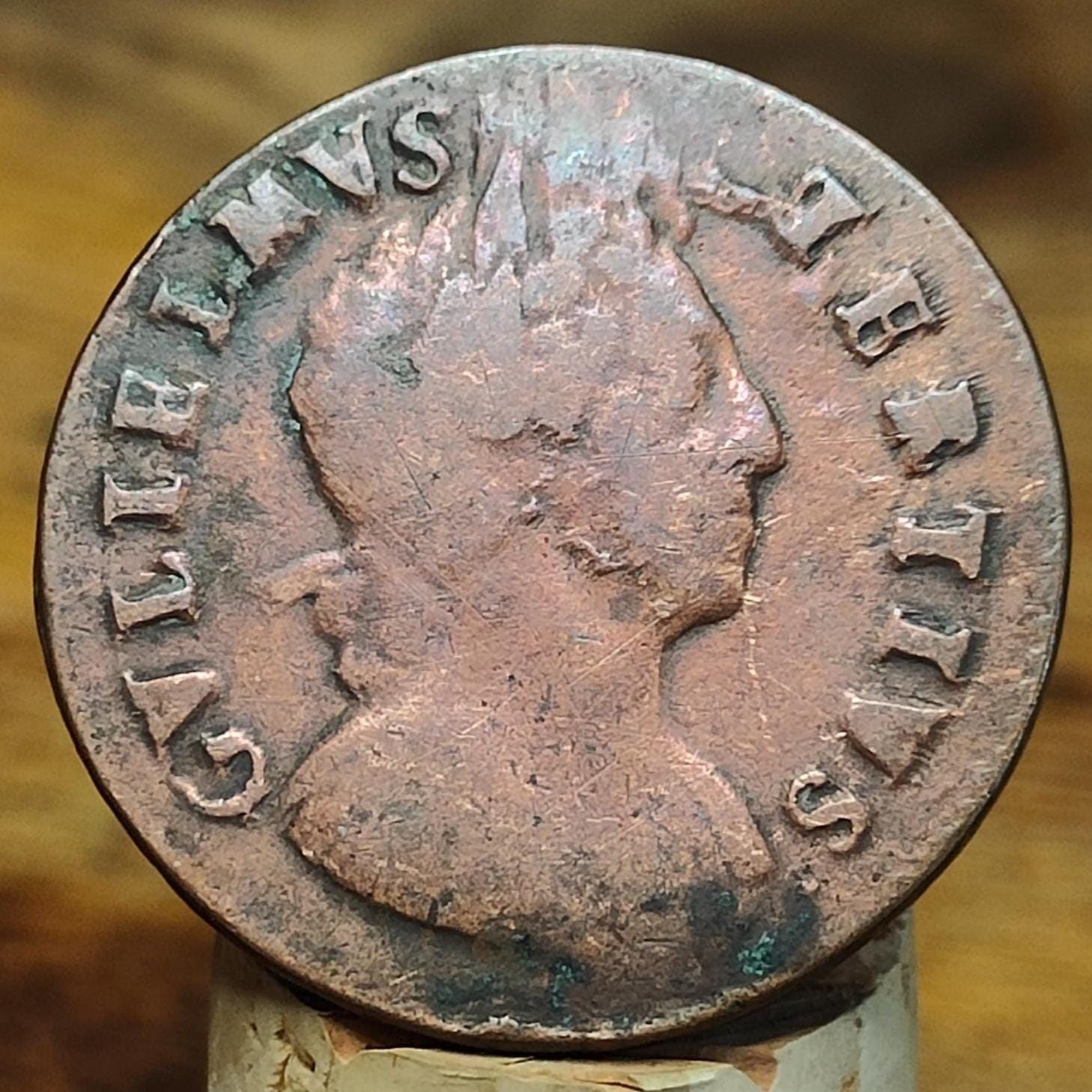 William III half Penny, late 1600s - Georgian/ US colonial coin - VPUKcoins